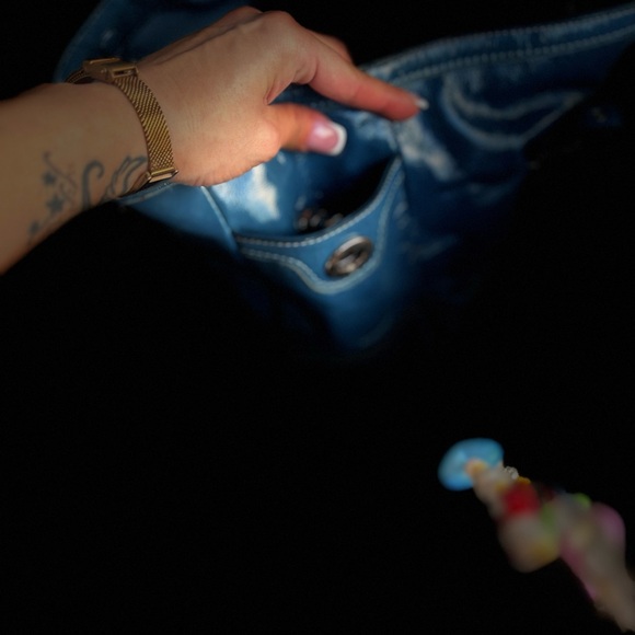 Coach Blue Quilted Leather Tote with Silver Hardware - Picture 9 of 14